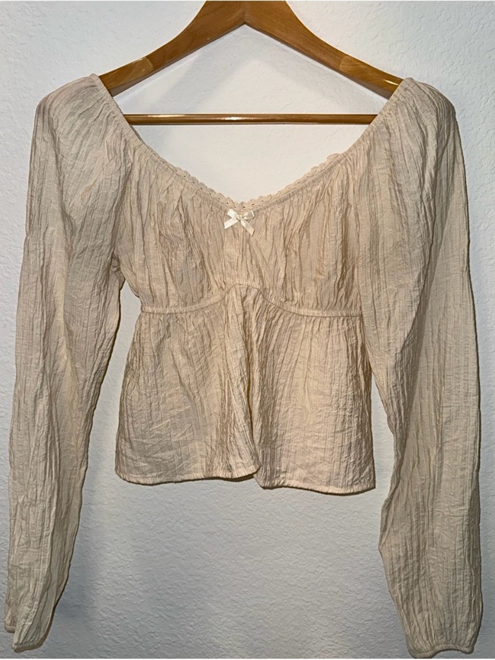 Cream Cottagecore Peasant Babydoll Long sleeve Blouse
